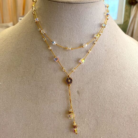 Dabby reid ab clear crystal bead gold color chain extender chain double layered - Picture 1 of 3